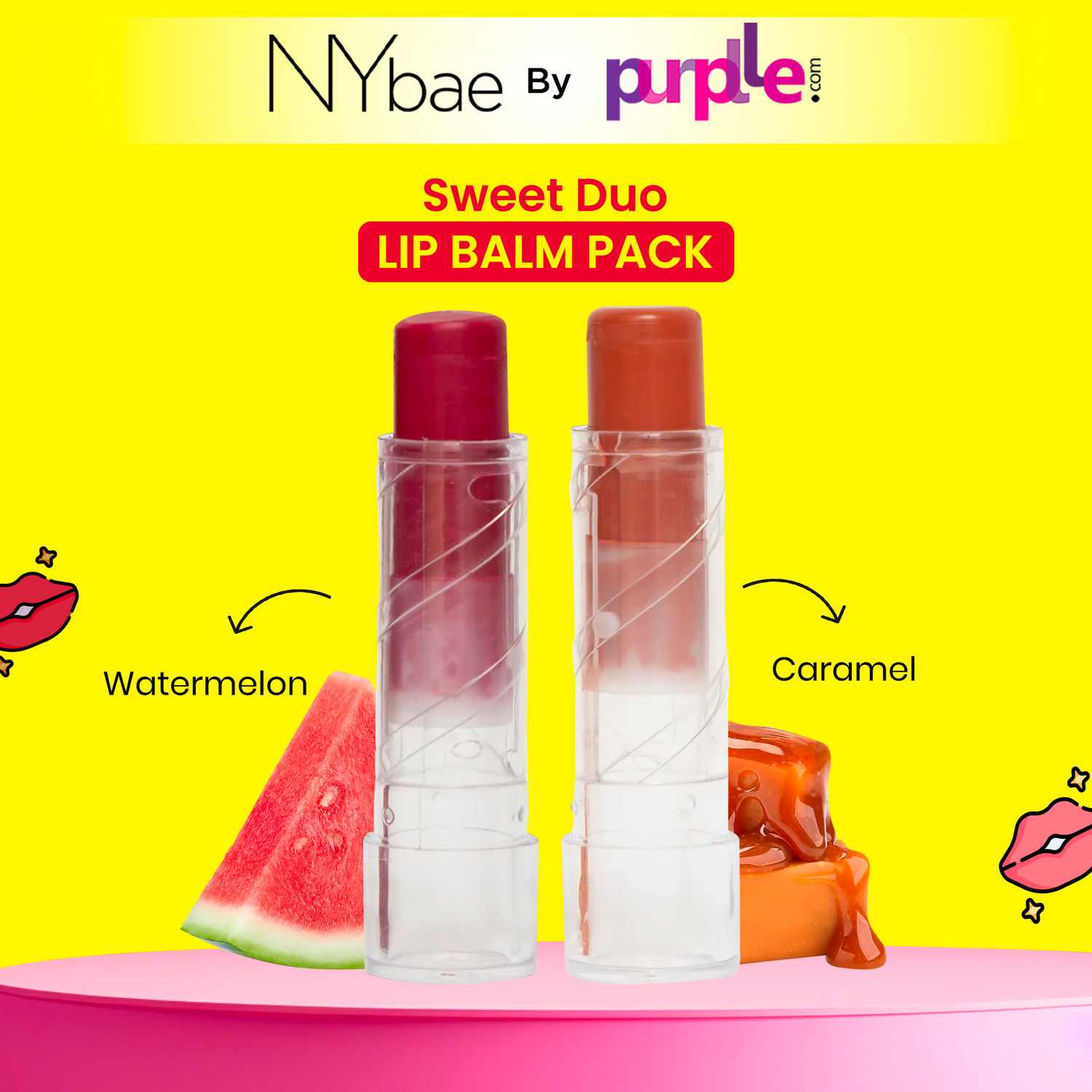 Buy NY Bae Sweet Duo Lip Balm Pack | Maroon | Brown | Enriched with Nourishing Oils & Vitamin E | Moisturizing | Ideal For Chapped Lips | Vegan | Watermelon 05 | Caramel 03 | Makeup Kit - Purplle