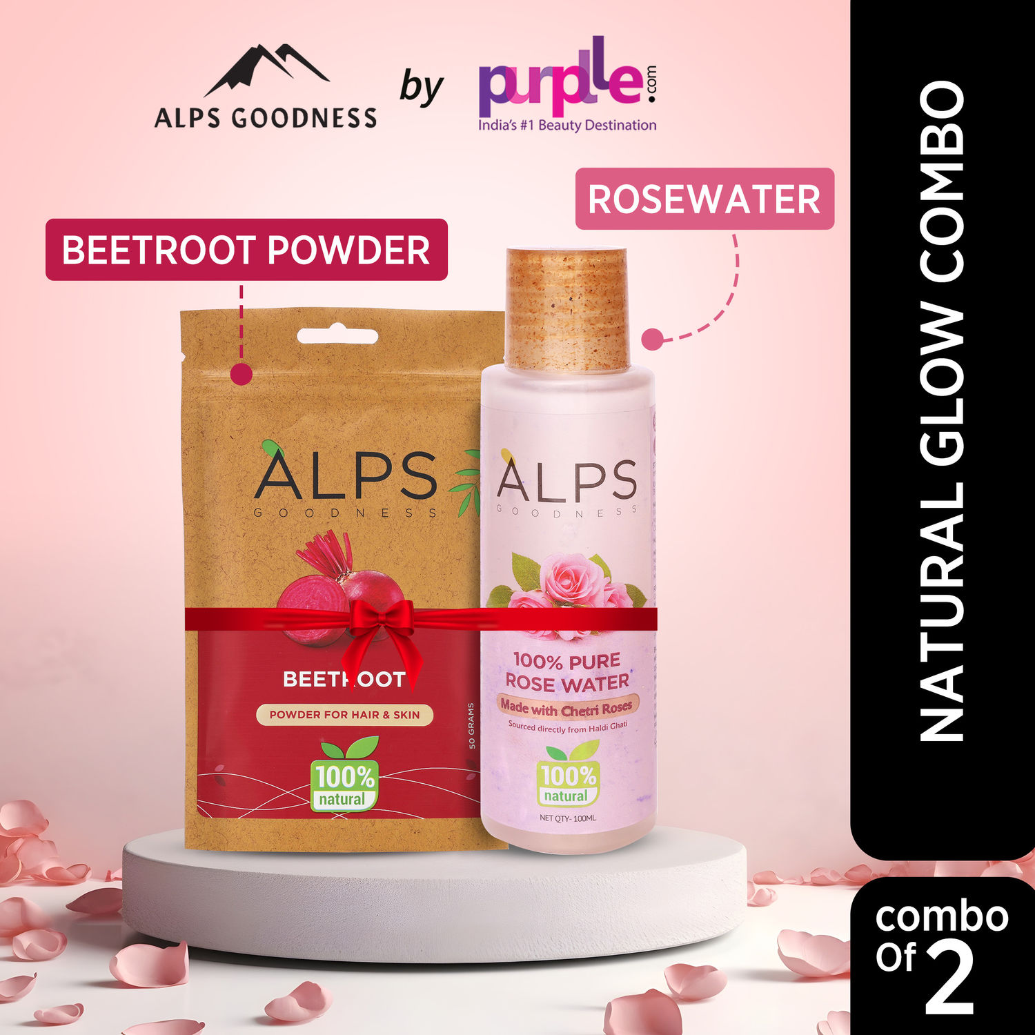 Buy Alps Goodness Natural Glow Combo with Bestselling Beetroot Powder & 100% Pure Rose water I Skin Brightening Duo I Glow up Set I Pack of 2 - Purplle