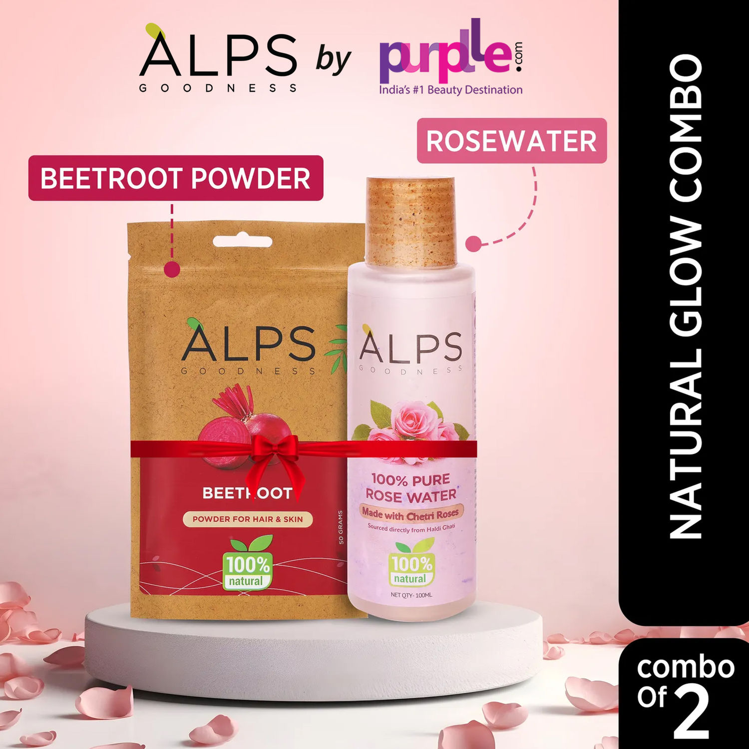 Buy Alps Goodness Natural Glow Combo with Bestselling Beetroot Powder (50 g) & 100% Pure Rose Water (100 ml) I Skin Brightening Duo I Glow up Set I Pack of 2 - Purplle