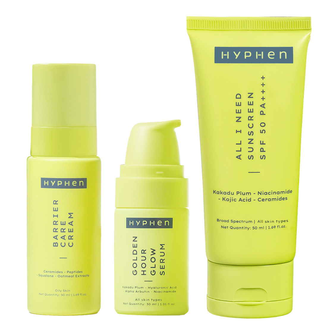 Buy Hyphen Daily Face Care Regime for Combination & Oily Skin | Oil Control & Improve Skin Barrier | Face Serum, Face Moisturizer & Sunscreen SPF 50 Combo - Purplle