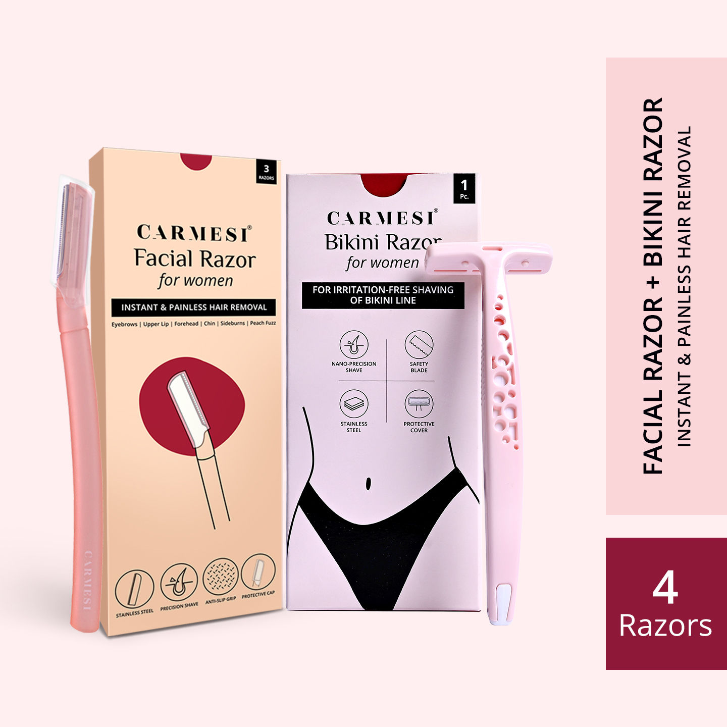 Buy Carmesi Facial Razor (Pack of 3) & Bikini Razor (Pack of 1) - Purplle