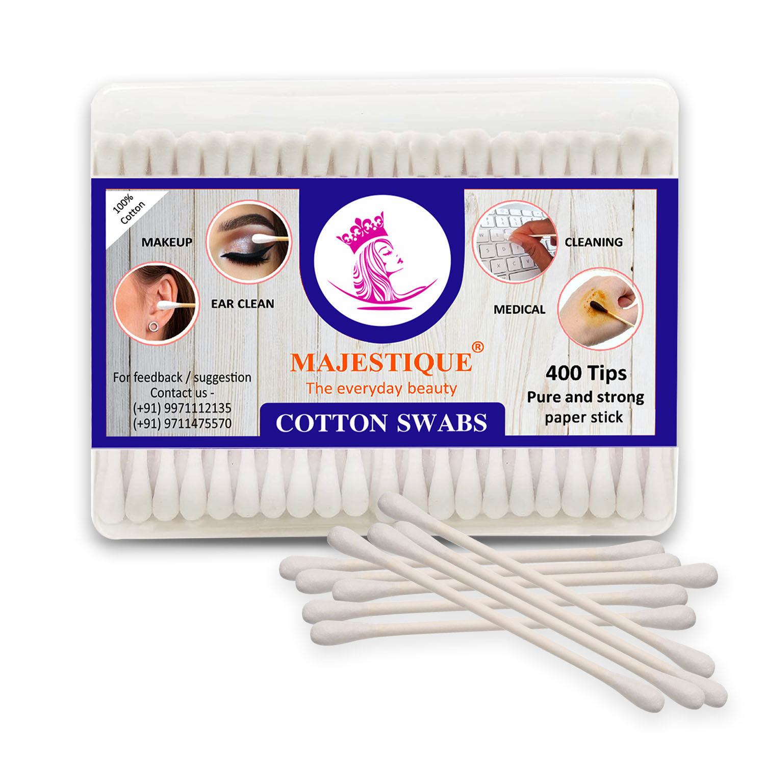 Buy Majestique Cotton Swabs, Natural Paper Cotton Buds, Gentle on Face, Ear Cleaning, Makeup, and Beauty Applicator - 200 Stick / Pack 1 - Purplle