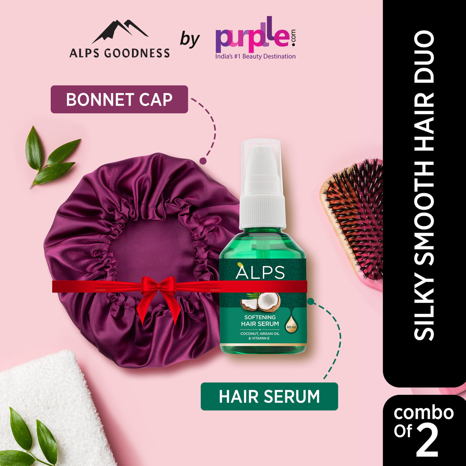 Buy Alps Goodness Silky Smooth Hair Duo with Softening Hair Serum & Luxurious Satin Bonnet I Anti-Frizz Combo I No Breakage I No Dryness I Pack of 2 - Purplle