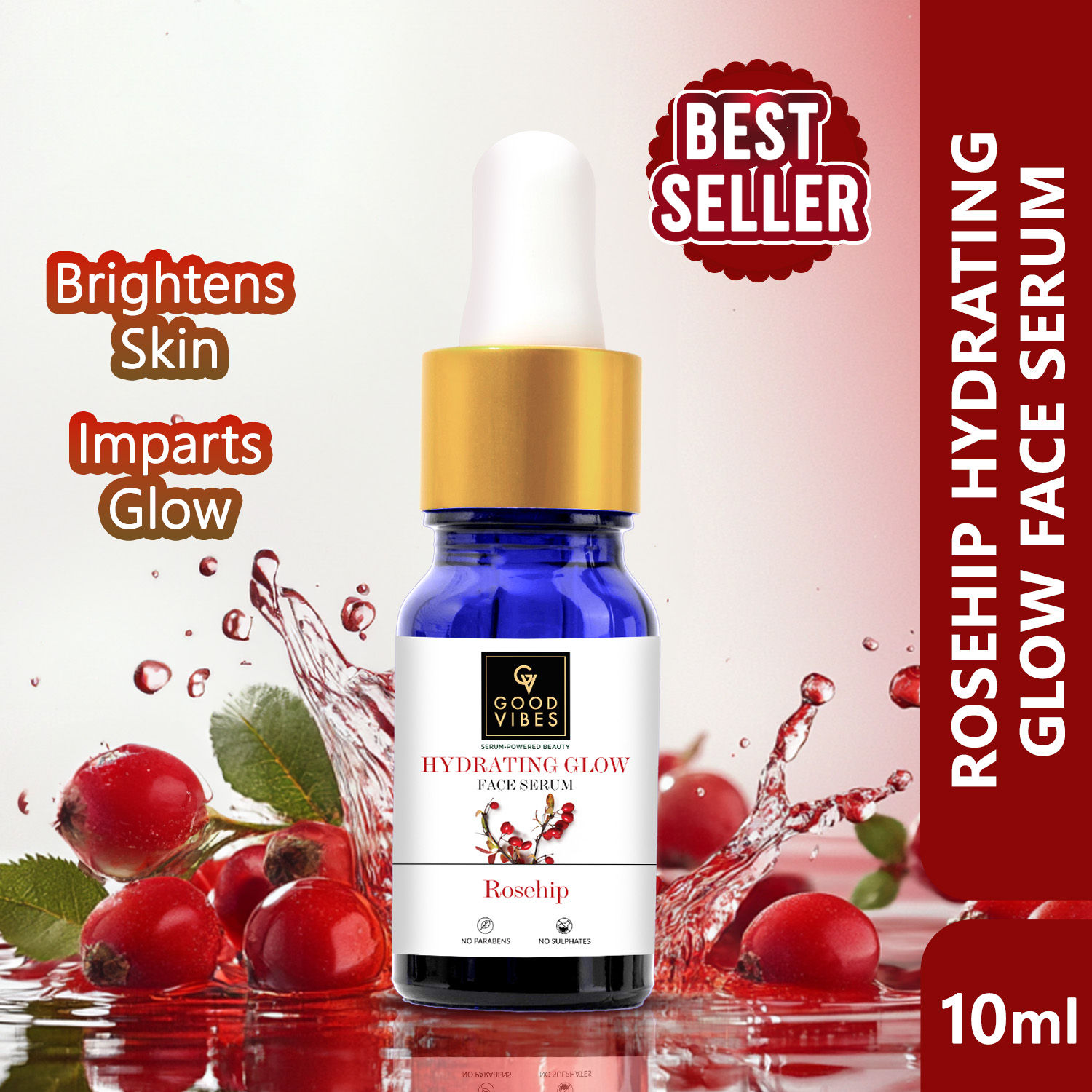 Buy Good Vibes Rosehip Hydrating Glow Face Serum | Light, Non-Sticky, Brightening | With Vitamin E | No Parabens, No Sulphates, No Animal Testing (10 ml) - Purplle