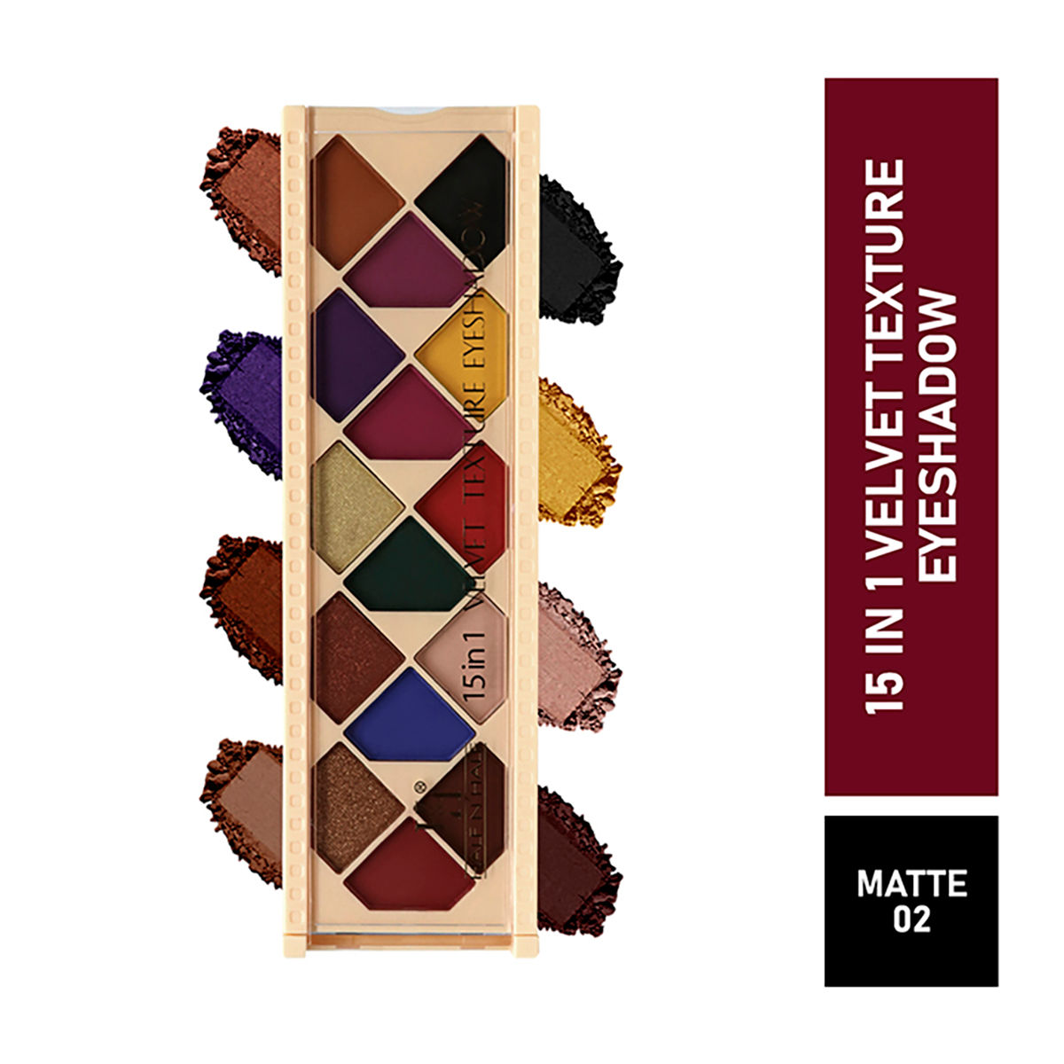 Buy Half N Half 15 in 1 Velvet Texture Eyeshadow Matte Palette, Flawless Shades, Easy to Blend, , Waterproof Durable Highly Pigmented Eye Makeup Set Gift for Women, Multicolour - 02 (12gm) - Purplle
