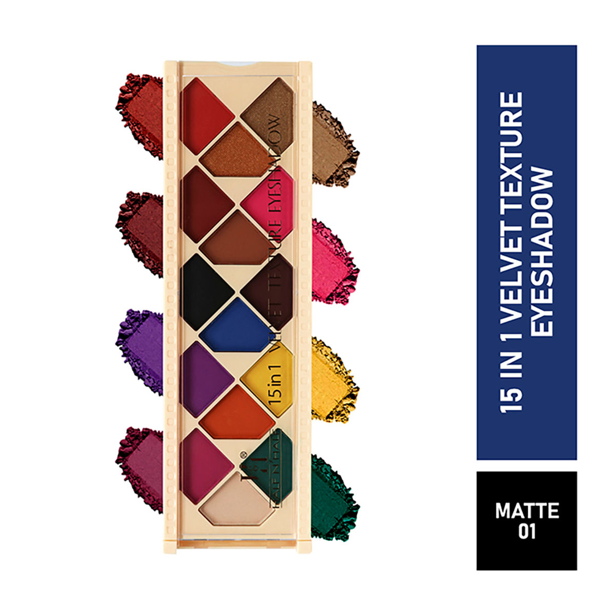 Buy Half N Half 15 in 1 Velvet Texture Eyeshadow Matte Palette, Flawless Shades, Easy to Blend, Waterproof Durable Highly Pigmented Eye Makeup Set Gift for Women, Multicolour - 01 (12gm) - Purplle