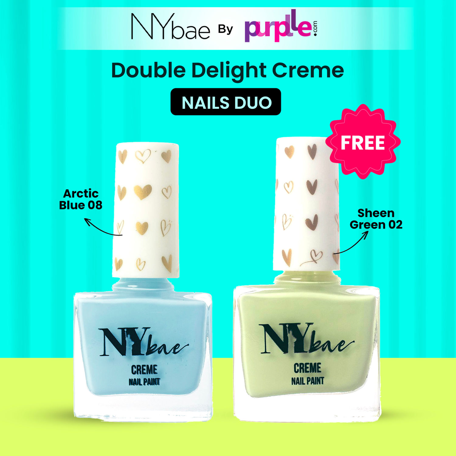 Buy NY Bae Double Delight Creme Nails Duo | Blue Gel Polish | Green Gel Polish | Long Lasting | Quick Drying | Chip Proof | Bright Colours | Full Coverage - Purplle