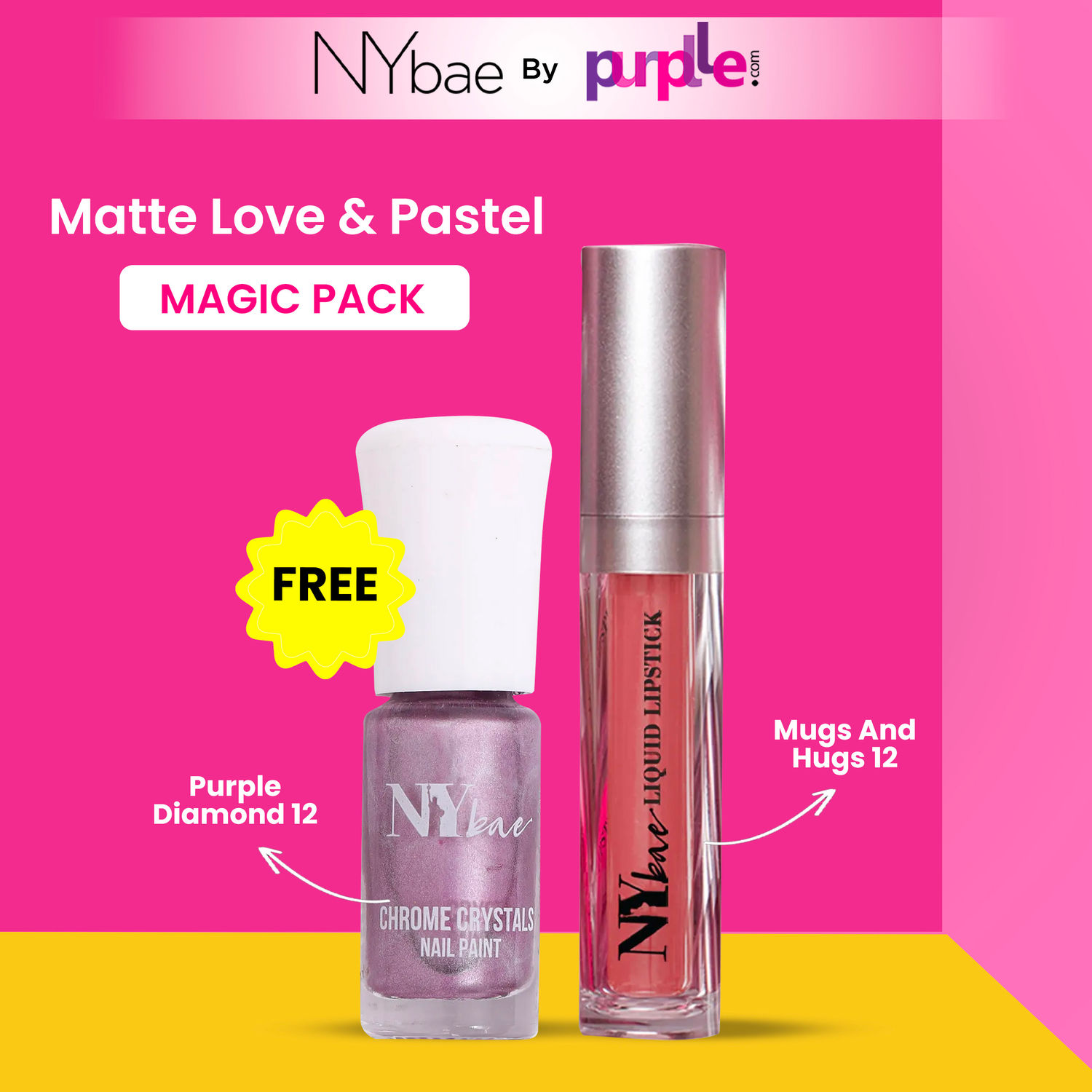 Buy NY Bae Matte Love & Pastel Magic Pack | Lip & Cheek Tint | Nude Brown Lipstick | Matte Finish | Long Lasting | Puple Nail Polish | Glossy Finish | Chip-proof | Quick Drying - Purplle