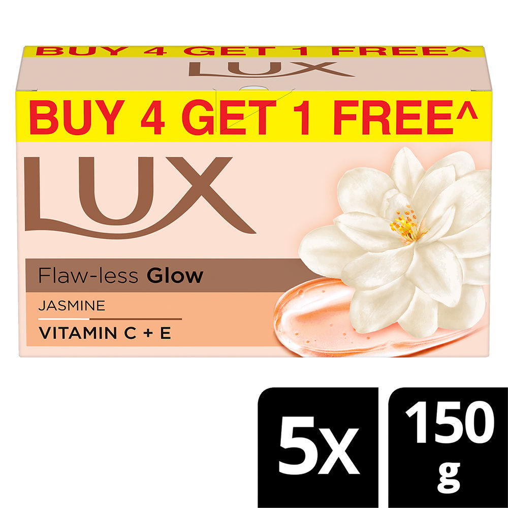 Buy Lux Flaw-less Glow Bathing Soap infused with Vitamin C & E |For Superior Glow|Buy 4 Get 1 Free|150g - Purplle