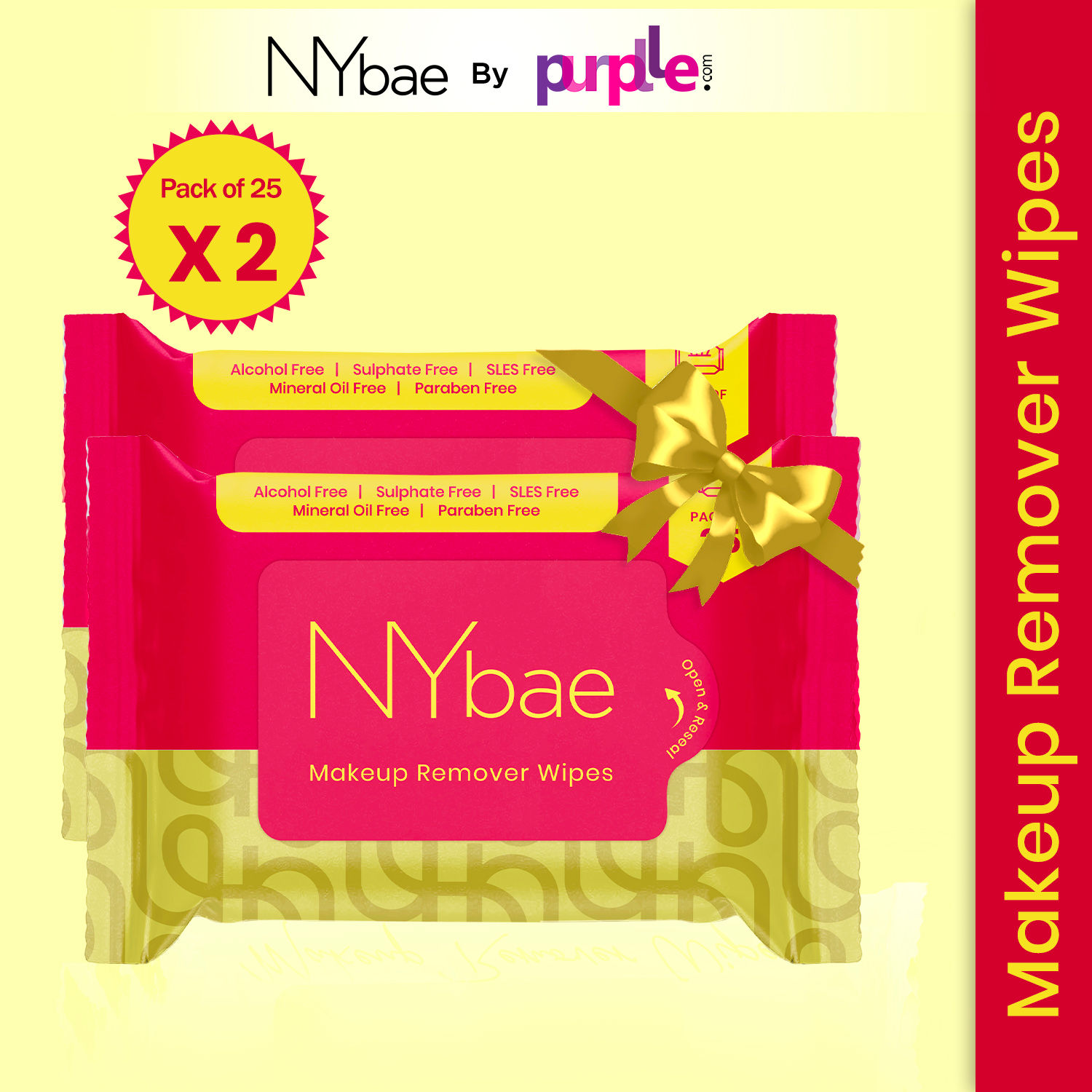 Buy NY Bae Makeup Remover Pack of 2 | Cleansing Facial Wipes | Refreshing | Alcohol Free | Sulphate Free | Paraben Free | Set of 50 Wipes| Makeup Kits | Travel Friendly - Purplle