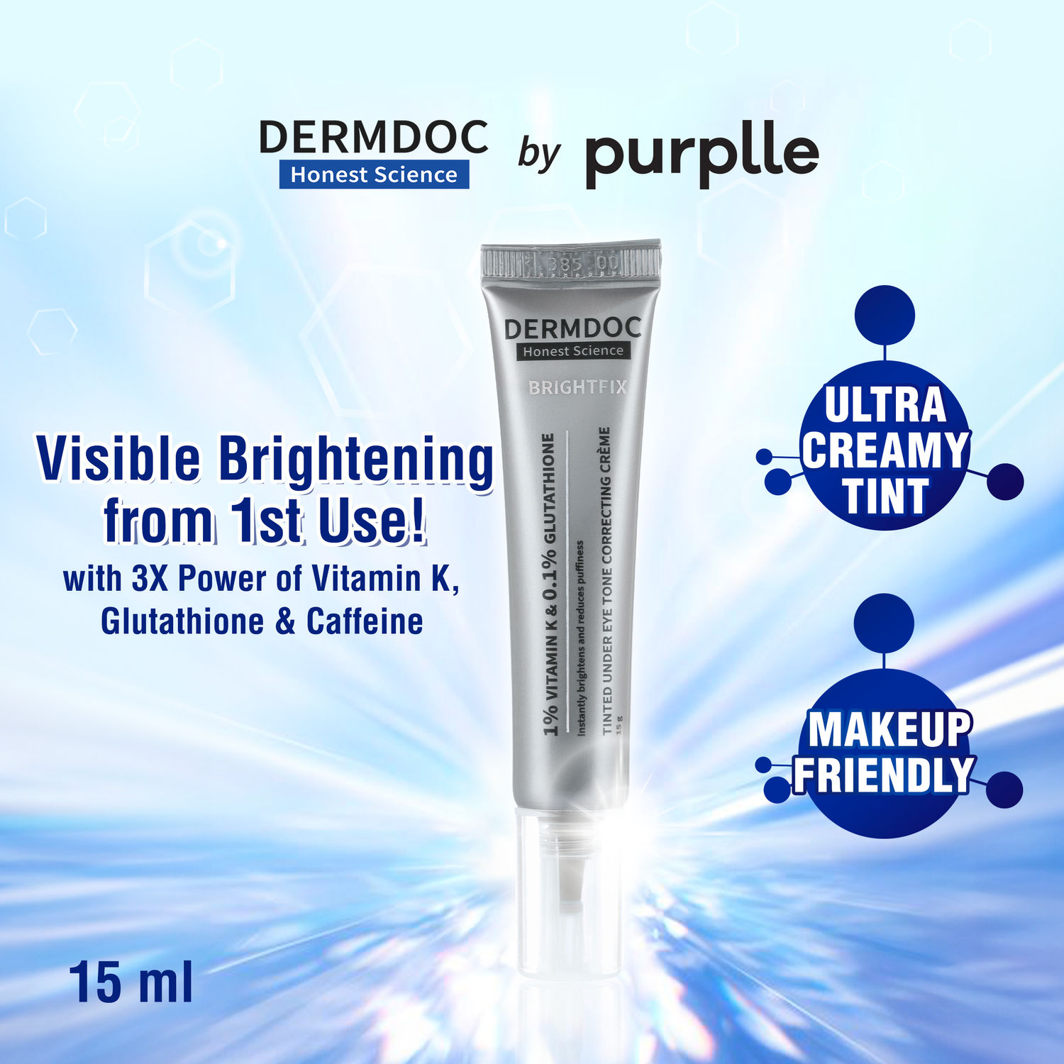 Buy DERMDOC by Purplle Tinted Brightening Under Eye Cream for Dark Circles (15ml) | with 1% Vitamin K & 0.1% Glutathione | Brightening Under Eye Cream | Reduces Dark Circles, Puffiness & Wrinkles - Purplle