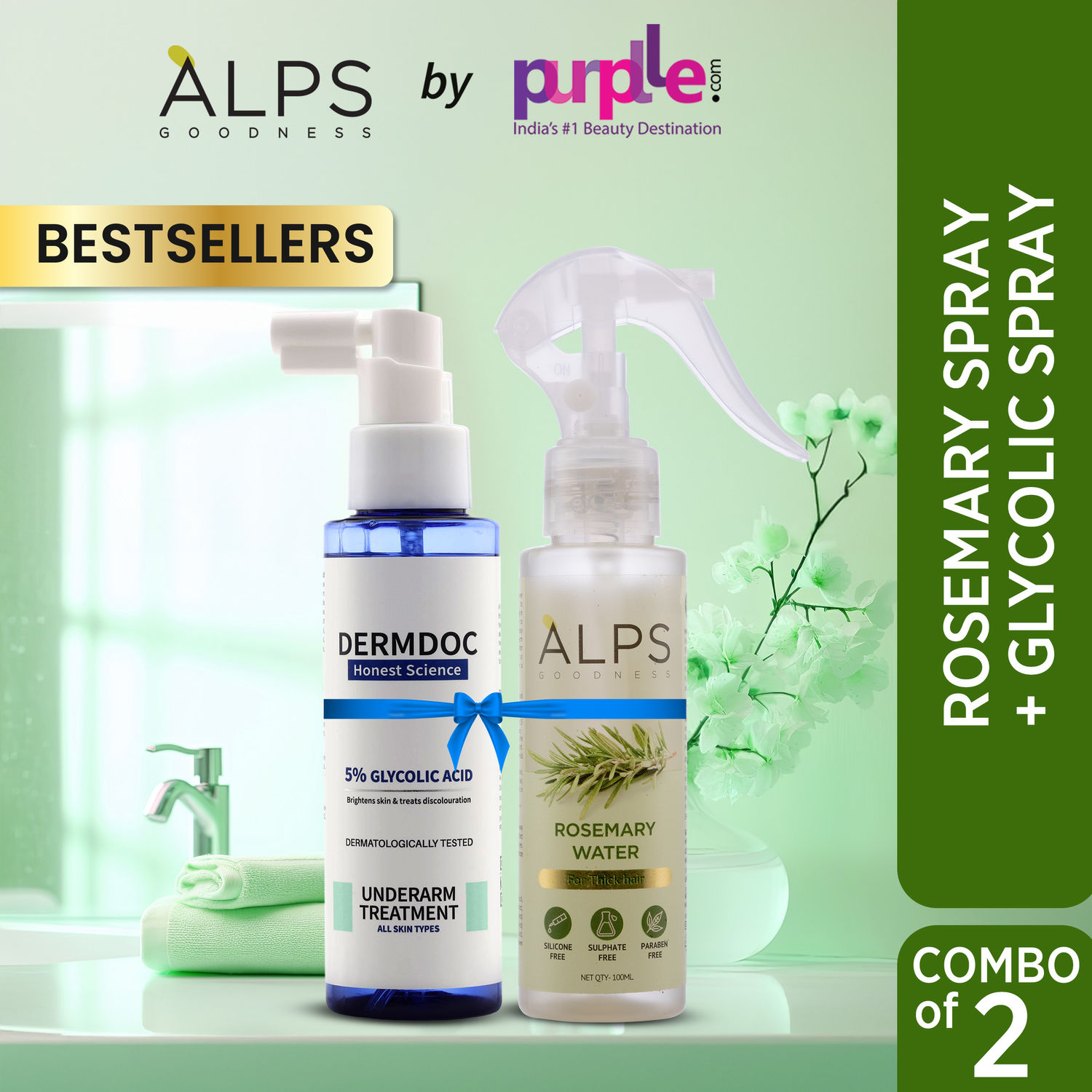 Buy Alps Goodness X DERMDOC Bestselling Sprays Duo I Rosemary Water Spray (100 ml) + 5% Glycolic Acid Under Arm Treatment Spray (100 ml) I Hair Growth Expert I Underarm Brightening - Purplle