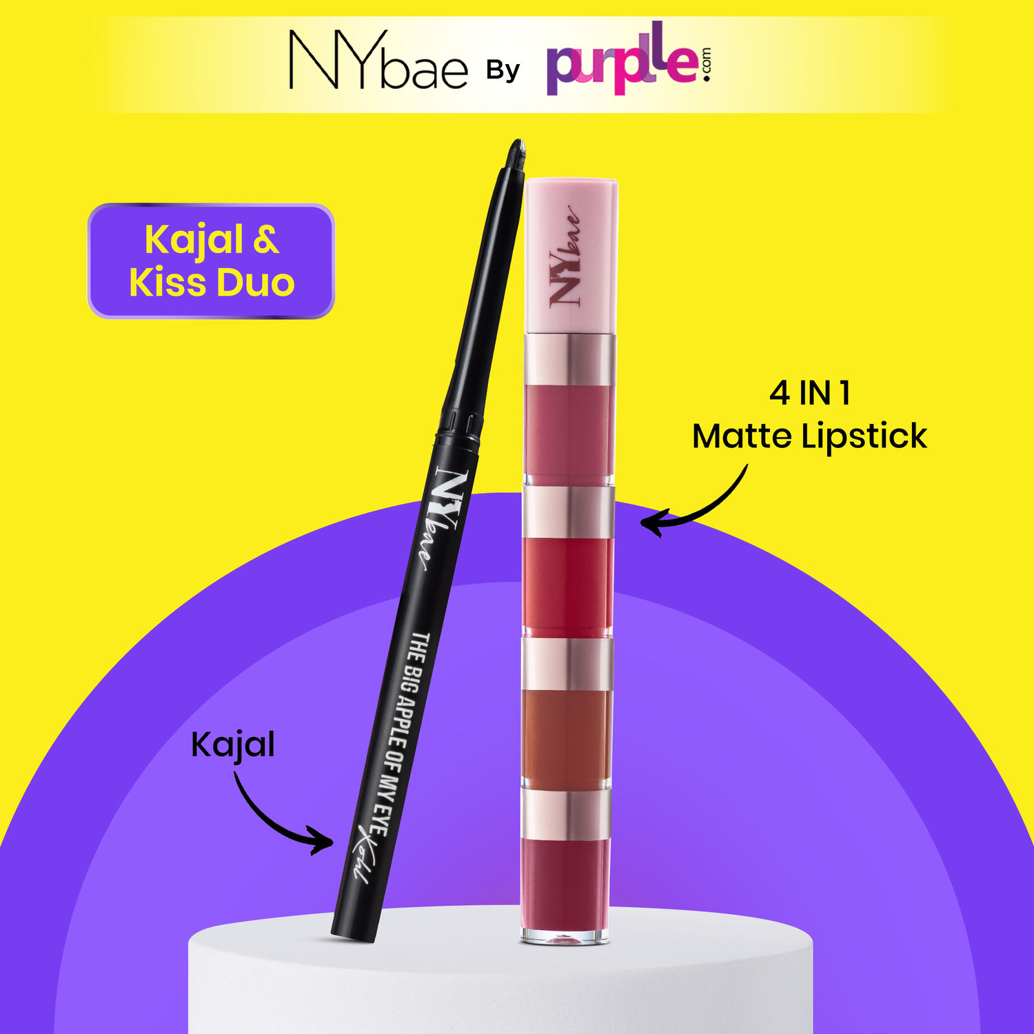 Buy NY Bae Kajal & Kiss Duo | Black Kajal | Waterproof | Eye Makeup | 4in1 Lipstick | Pretty Pleasure | Matte Lipstick | Pigmented | Makeup Kit | Combo - Purplle