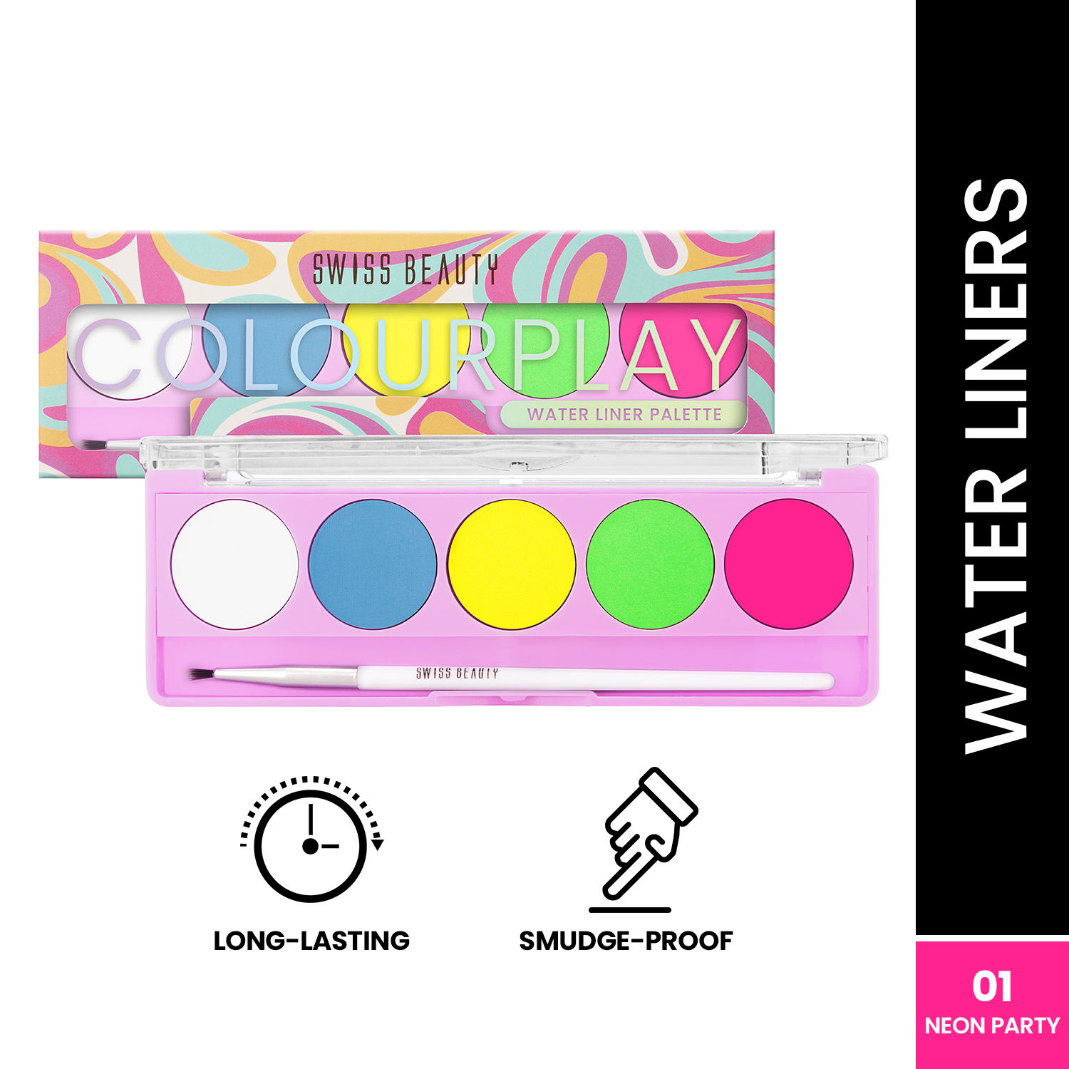 Buy Swiss Beauty ColourPlay 5 in 1 Water Eyeliner Palette with Pigmented shades Smudge-proof, Long lasting Matte Eyeliner with Flexi Tip Brush| 1- Neon Party (5 gm) - Purplle