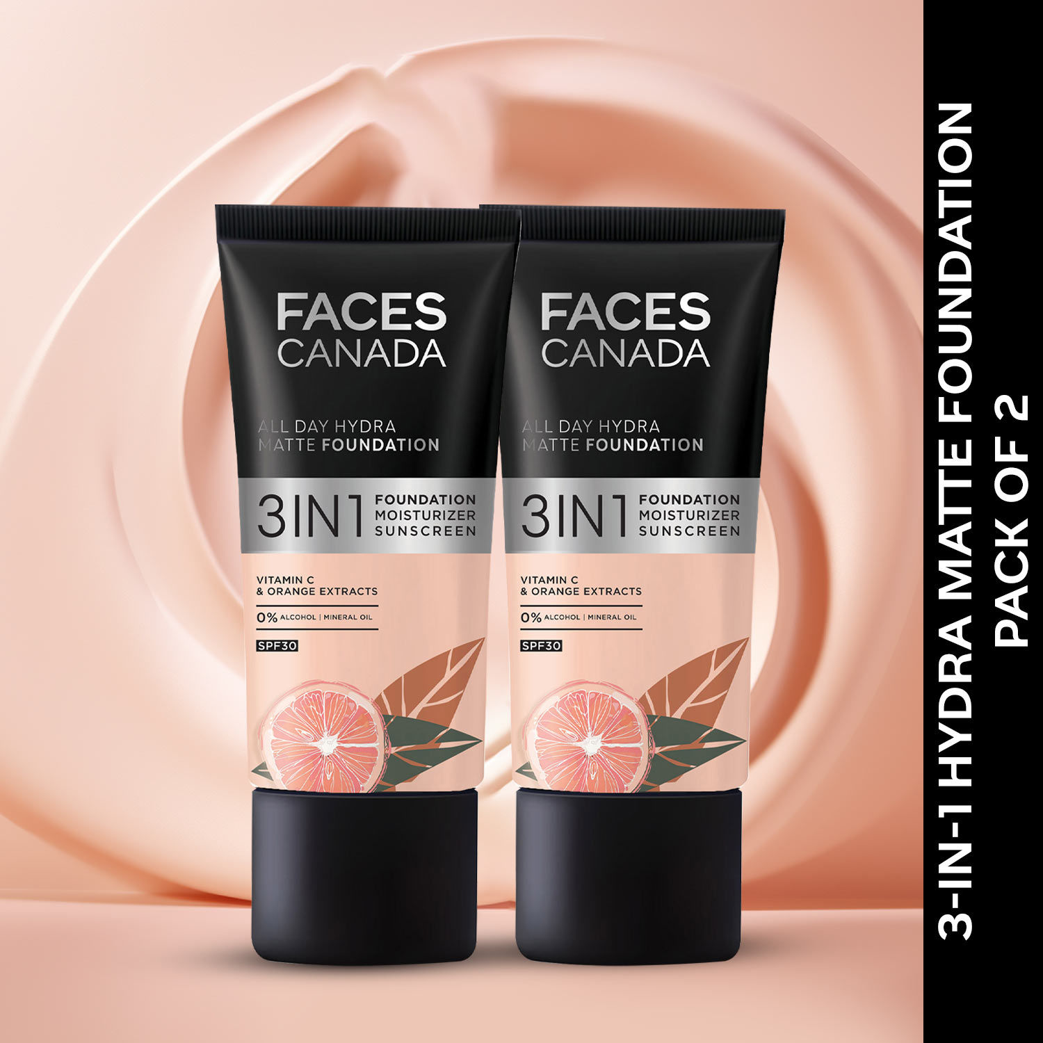 Buy FACES CANADA All Day Hydra Matte Foundation | 3-in-1 Foundation + Moisturizer + SPF30 | 10HR Long Wear | Buildable Coverage | Rose Ivory, 25ml (Pack of 2) - Purplle