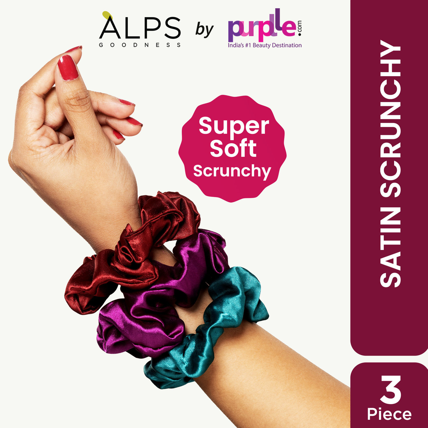 Buy Alps Goodness Super Soft Satin Scrunchies (Pack of 3) | Frizz-Free Hair | No Hair Breakage - Purplle