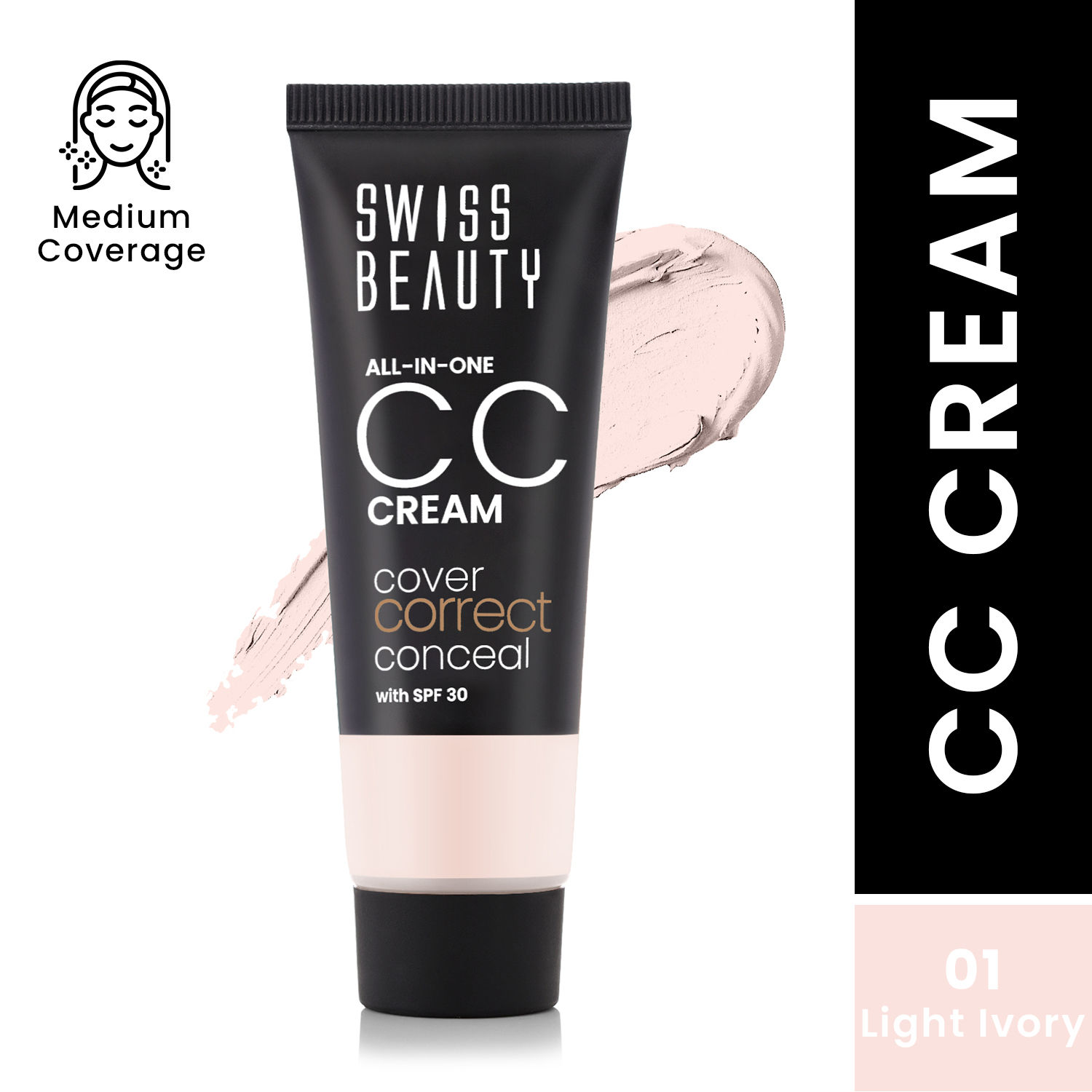 Buy Swiss Beauty All-In-One CC Cream Cover Correct & Conceal with SPF 30 01-Light Ivory (25 gm) - Purplle