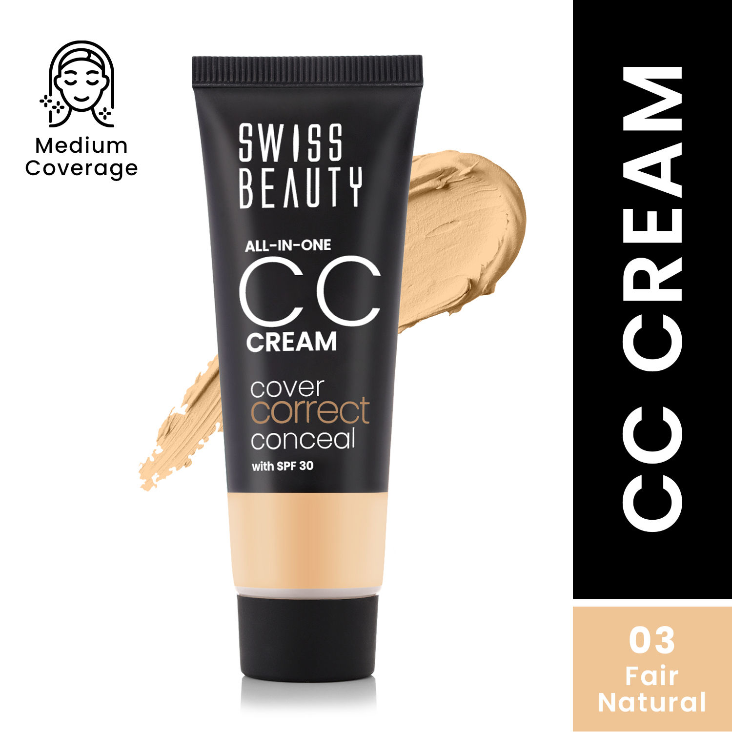 Buy Swiss Beauty All-In-One CC Cream Cover Correct & Conceal with SPF 30 03-Fair Natural (25 gm) - Purplle