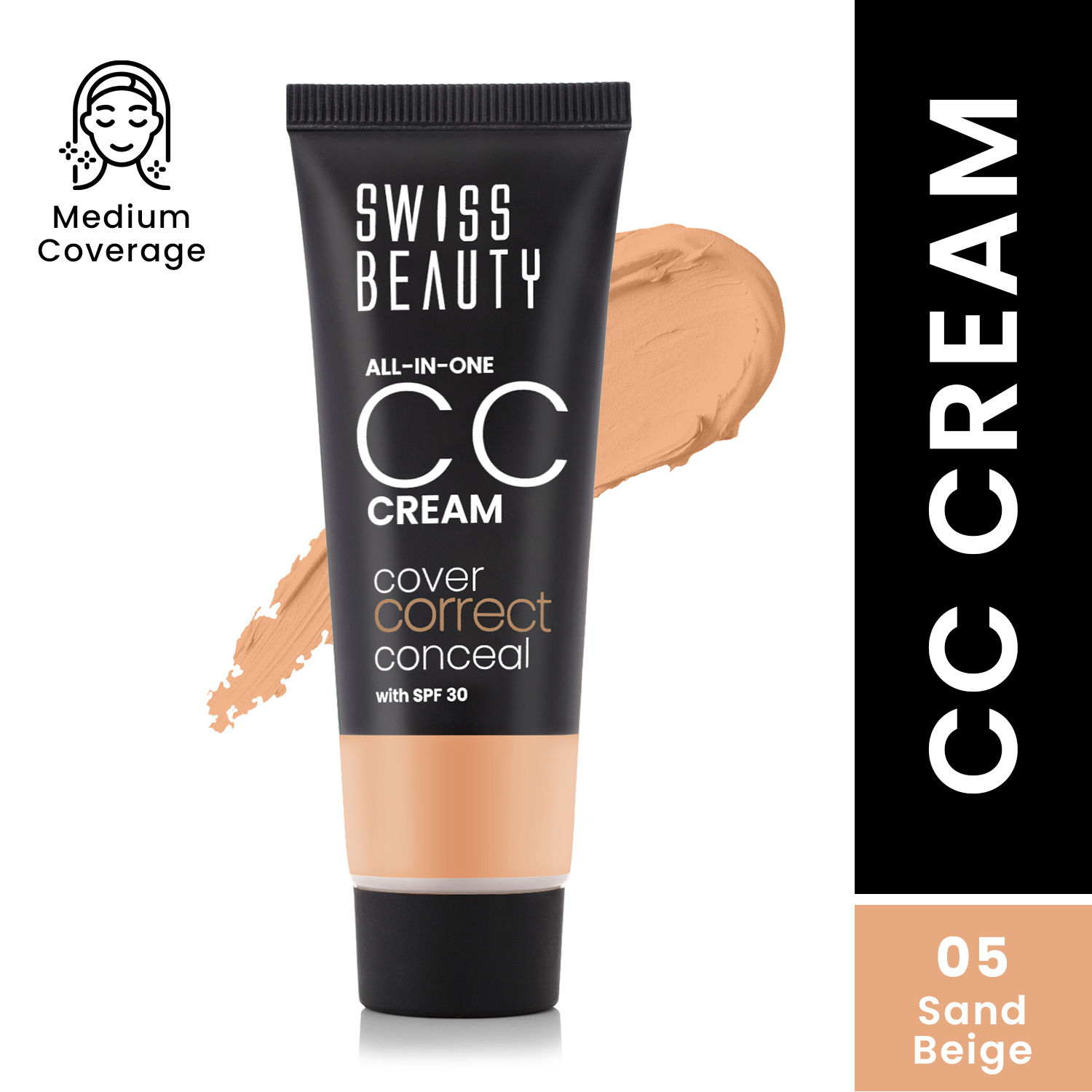 Buy Swiss Beauty All-In-One CC Cream Cover Correct & Conceal with SPF 30 05-Sand Beige (25 gm) - Purplle