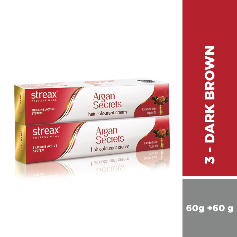 Buy Streax Professional Argan Secret Hair Colourant Cream - Dark Brown 3 (Pack of 2) (60g + 60g) - Purplle