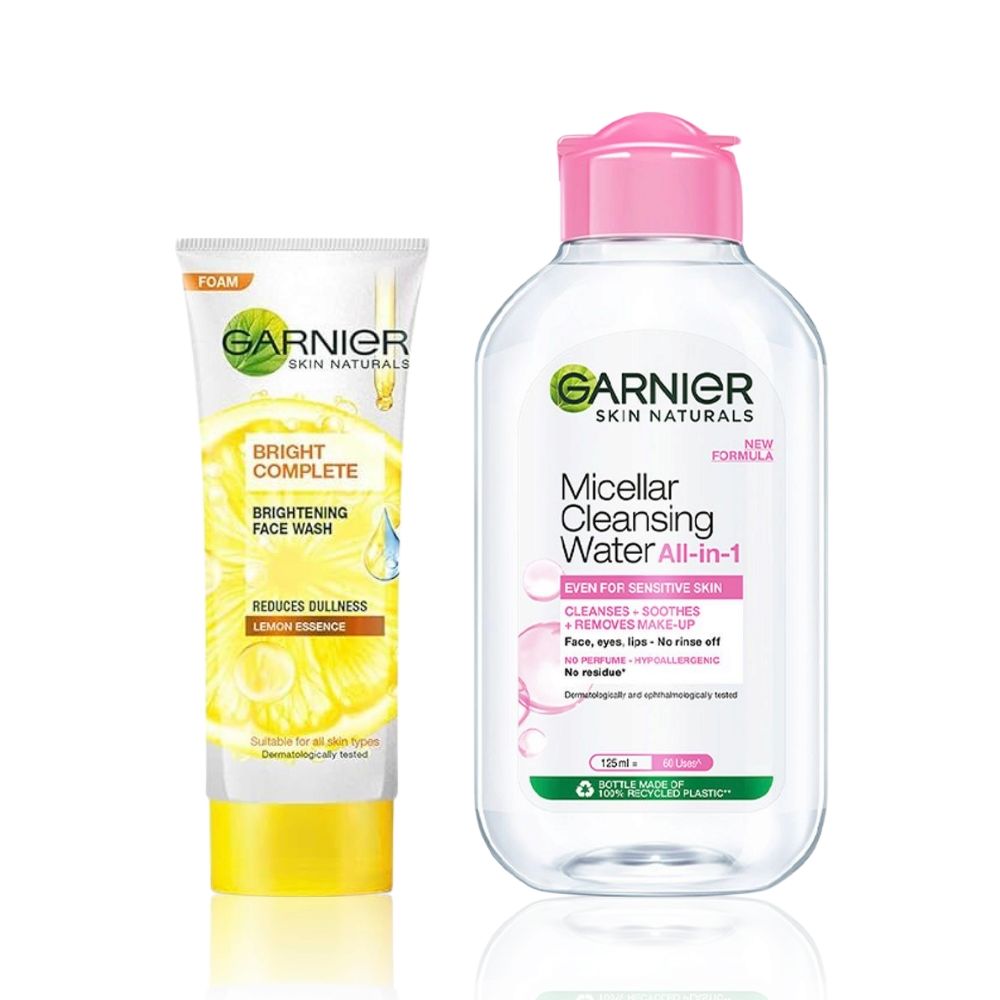 Buy Garnier Bright Pro Cleansing Regime- Brightening Duo Action Face Wash(100g) + Micellar Water, 125ml - Purplle