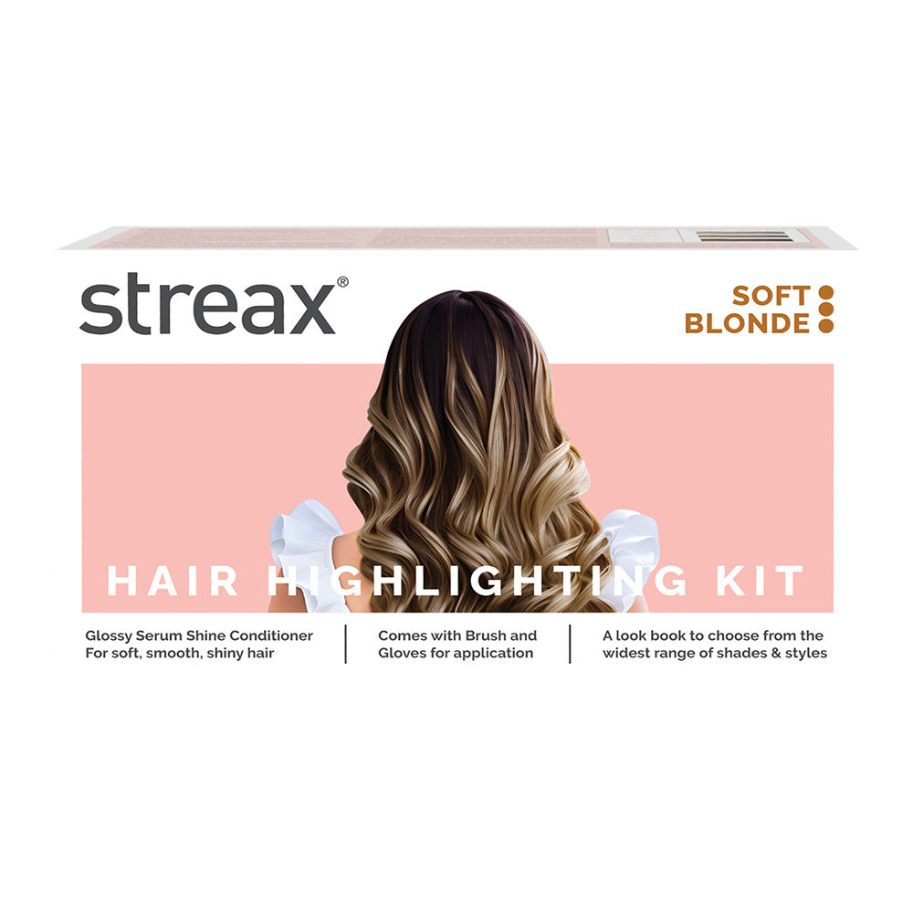 Streax Hair Colour Highlight Kit Blonde Hair Colour Soft Blonde Pack of 1 I Enriched with Walnut Argan Oil I Hair Colour for Women Rich vibrant Easy to