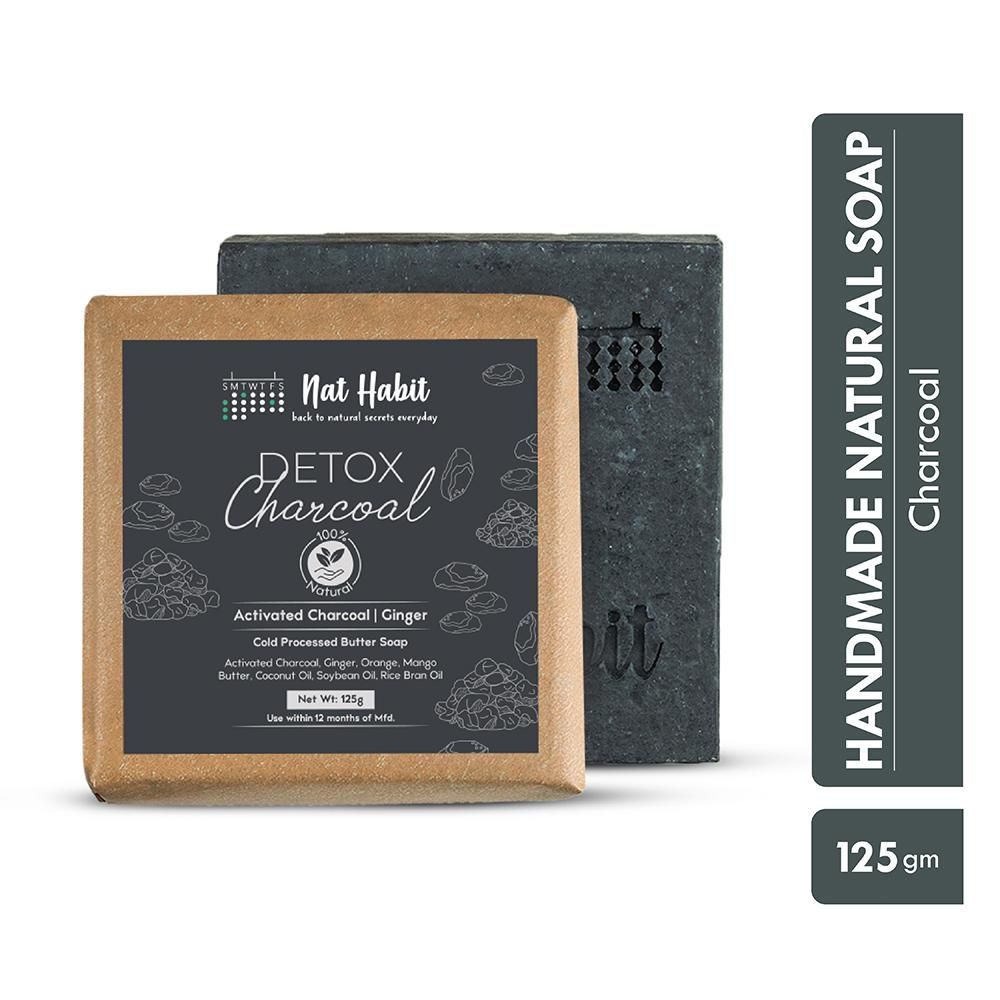 Buy Nat Habit Detox Charcoal Soap|Handmade Butter Bath Soap Blackhead Remover & Skin Whitening (125 g) - Purplle