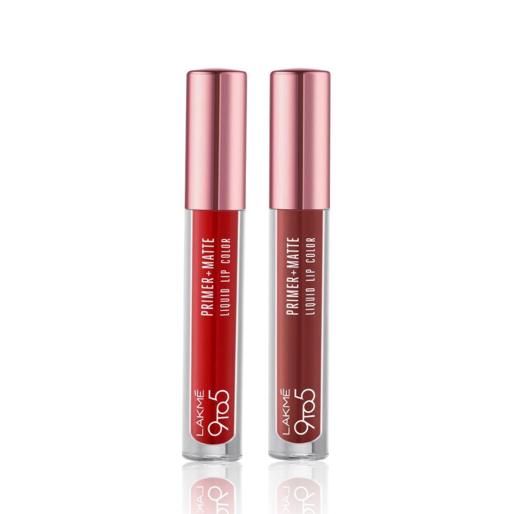 Buy Lakme 9 to 5 Liquid Lip Combo ( Lakme 9to5 Primer + Matte Liquid Lip Color MR2 Driven Red - 4.2ml + Lakme 9to5 Primer + Matte Liquid Lip Color MB2 Intense Latte - 4.2ml) - Purplle