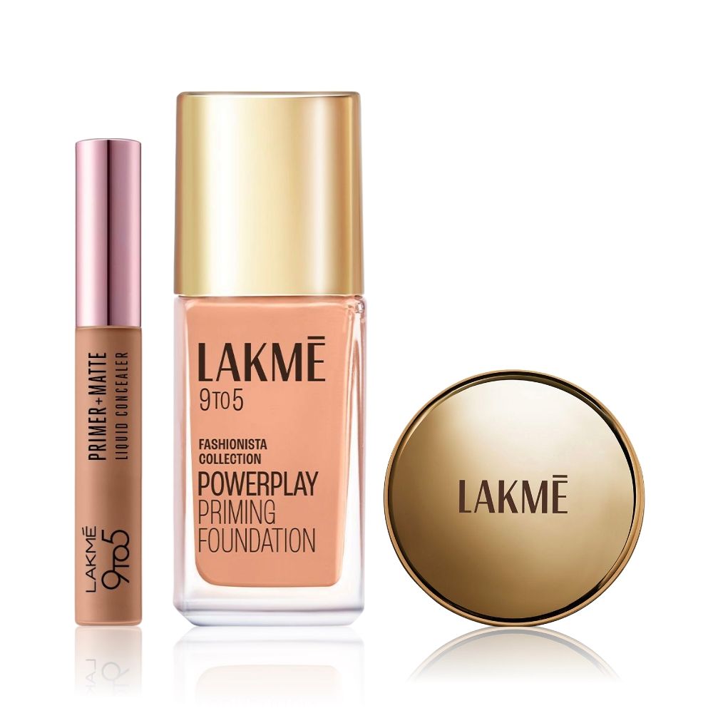 Buy Lakme 9 to 5 Face Combo - Fair (Lakme 9to5 Primer+Matte Liquid Concealer 34 Almond, 5.4 ml + Lakme 9 to 5 Primer + Matte Powder Foundation Compact, Ivory Cream, 9 g + Lakme 9To5 Primer + Matte Perfect Cover Foundation, C100 Cool Ivory, 25 ml) - Purplle