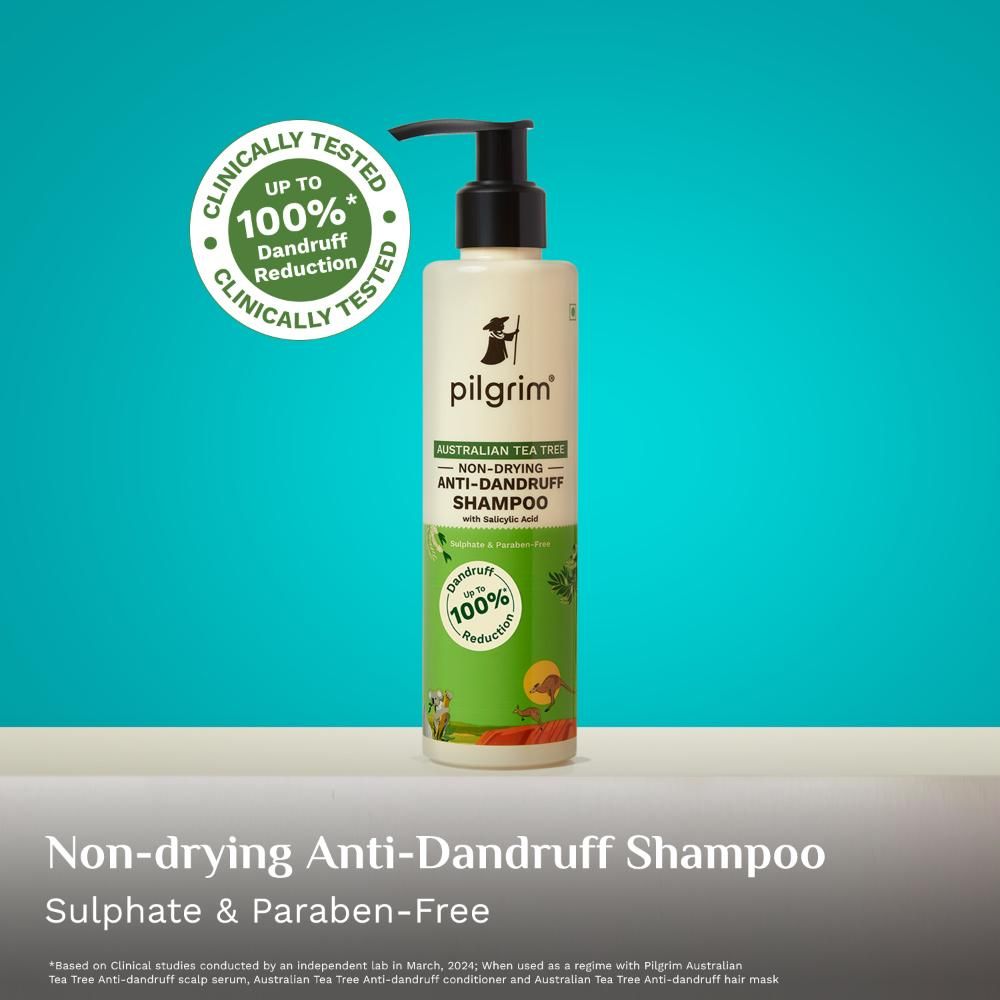 Buy Pilgrim Australian Tea Tree, Non-Drying Anti-Dandruff Shampoo, 200ml With Salicylic Acid, Helps Reduce visible Flakes & Dandruff Recurrence - Purplle