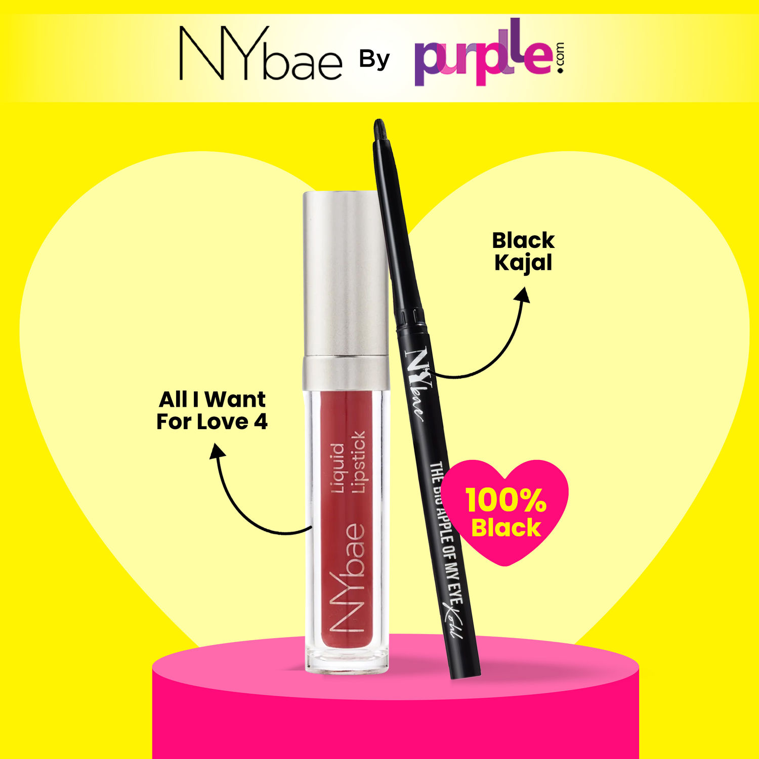 Buy NY Bae Eye & Lip Makeup Combo| The Big Apple Of My Eyes Kohl Kajal Black (0.30) g | Confessions Liquid Lipstick Red All I Want For Love 4 (4.5 ml) - Purplle