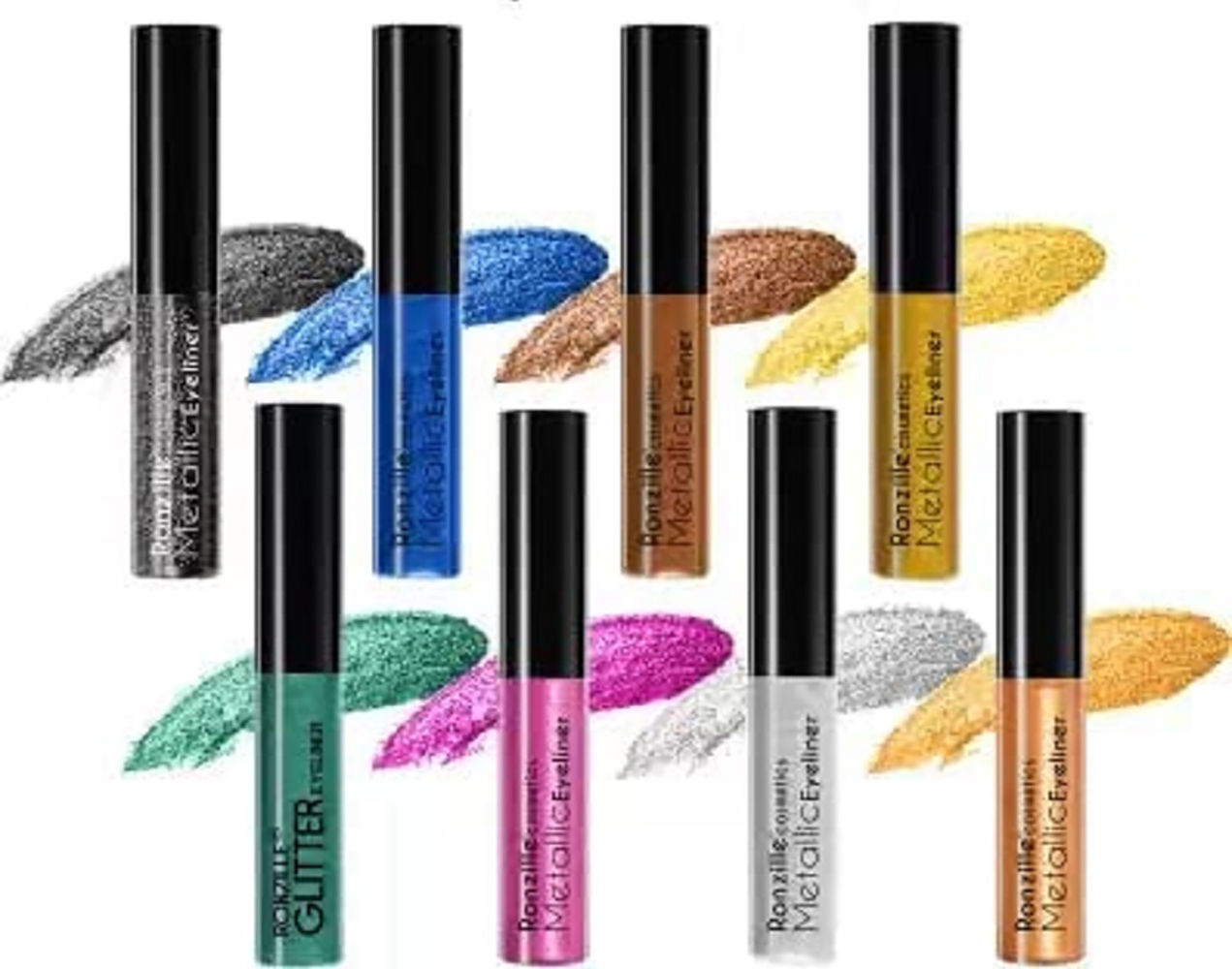 Buy Ronzille Combo of 8 shimmer Metallic Glitter Eyeliner ( Silver, Blue, Gold, Green, Rosegold, Pink, Black, Brown) - Purplle