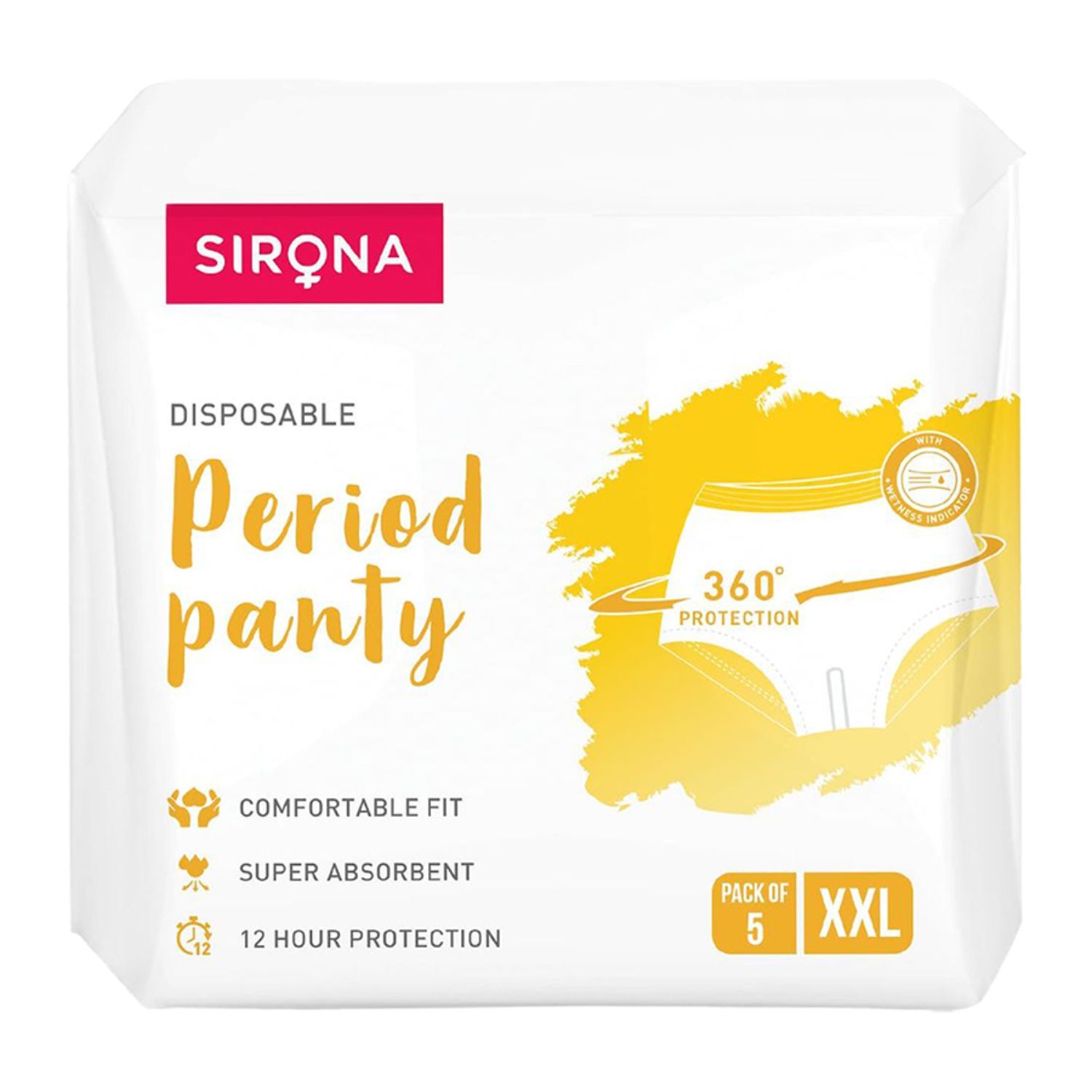 Buy Sirona Disposable Period Panties (XXL) | 360° Protection for 12 hours | No Leakage, No Discomfort | Day & Night Protection | Wetness Indicator | Ultra-Absorbent Core(Pack of 5) - Purplle