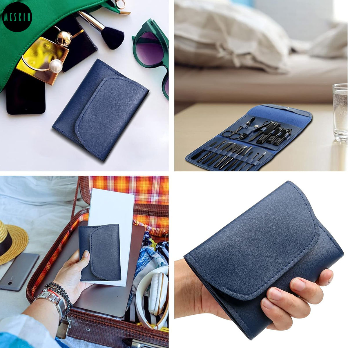 Buy MeSkin 16-in-1 Manicure Pedicure Kit - Nail Cutter, Scissors, Tweezers, Eyebrow Tools & More - Professional Grooming Set with Leather Travel Case - Ideal for Women and Men - Foot, Hand & Face Care-Assorted Colors - 1 pc - Purplle