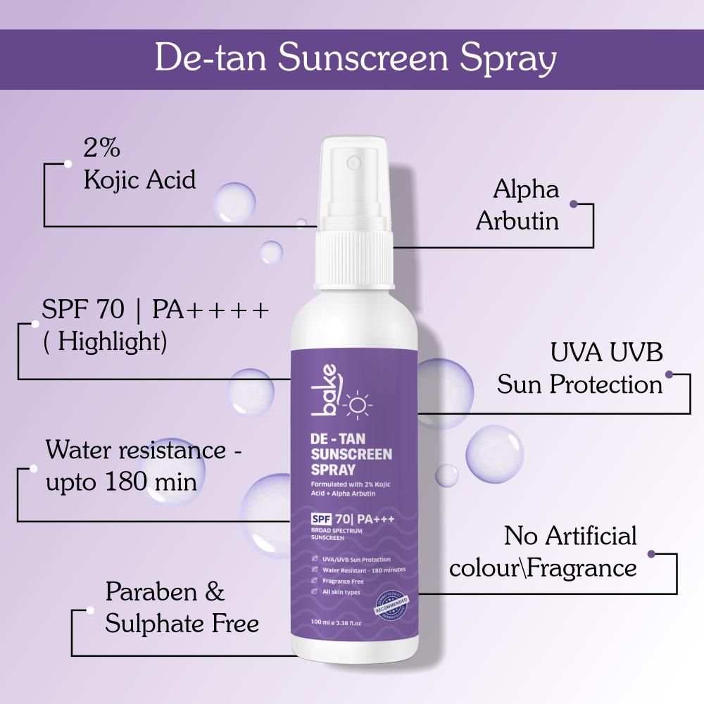 BAKE Sonnenschutzspray LSF 70 – Wasserfest, Mit Kojisäure, Gegen Pigmentierung