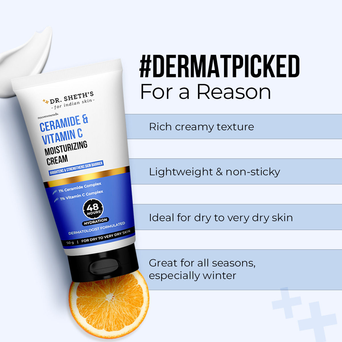 Dr Sheth's Ceramide & Vitamin C Moisturizing Cream | 48hr Deep