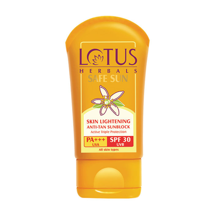 Buy Lotus Herbals Safe Sun Skin Lightening Anti -Tan Sunscreen | SPF 30 | PA+++ | Active Triple Protection | 50g - Purplle