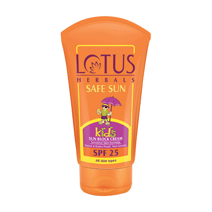 Buy Lotus Herbals Safe Sun Kids Sunblock Cream - Sensitive Skin Formula | SPF 25 | Non Greasy | Sweat & Waterproof | 100g - Purplle