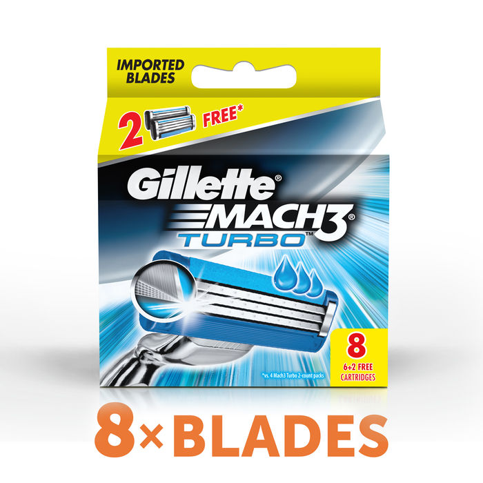 Buy Gillette Mach 3 Turbo Manual Shaving Razor Blades (Cartridge) 8s pack - Purplle
