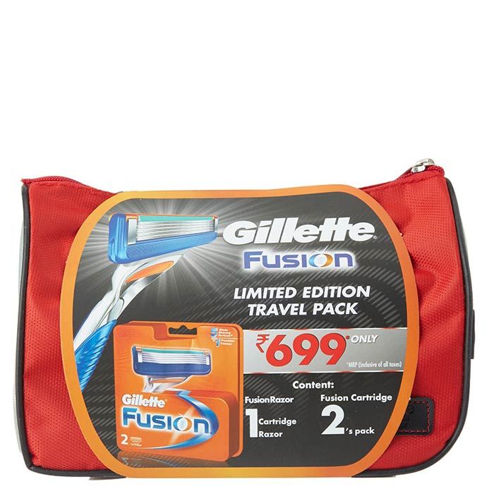 Buy Gillette Fusion Travel Pack (Fusion Razor + Fusion 2 Cartridges) - Purplle