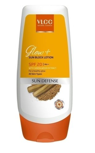 Buy VLCC Sun Defense Glow+ Sun Block Lotion with Sandalwood Extract SPF 20 PA ++ (100 ml) - Purplle