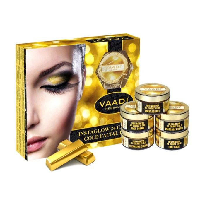 Buy Vaadi Herbals Gold Facial Kit 24 Carat Gold Leaves, Marigold & Wheatgerm Oil, Lemon Peel Extract (270 g) - Purplle