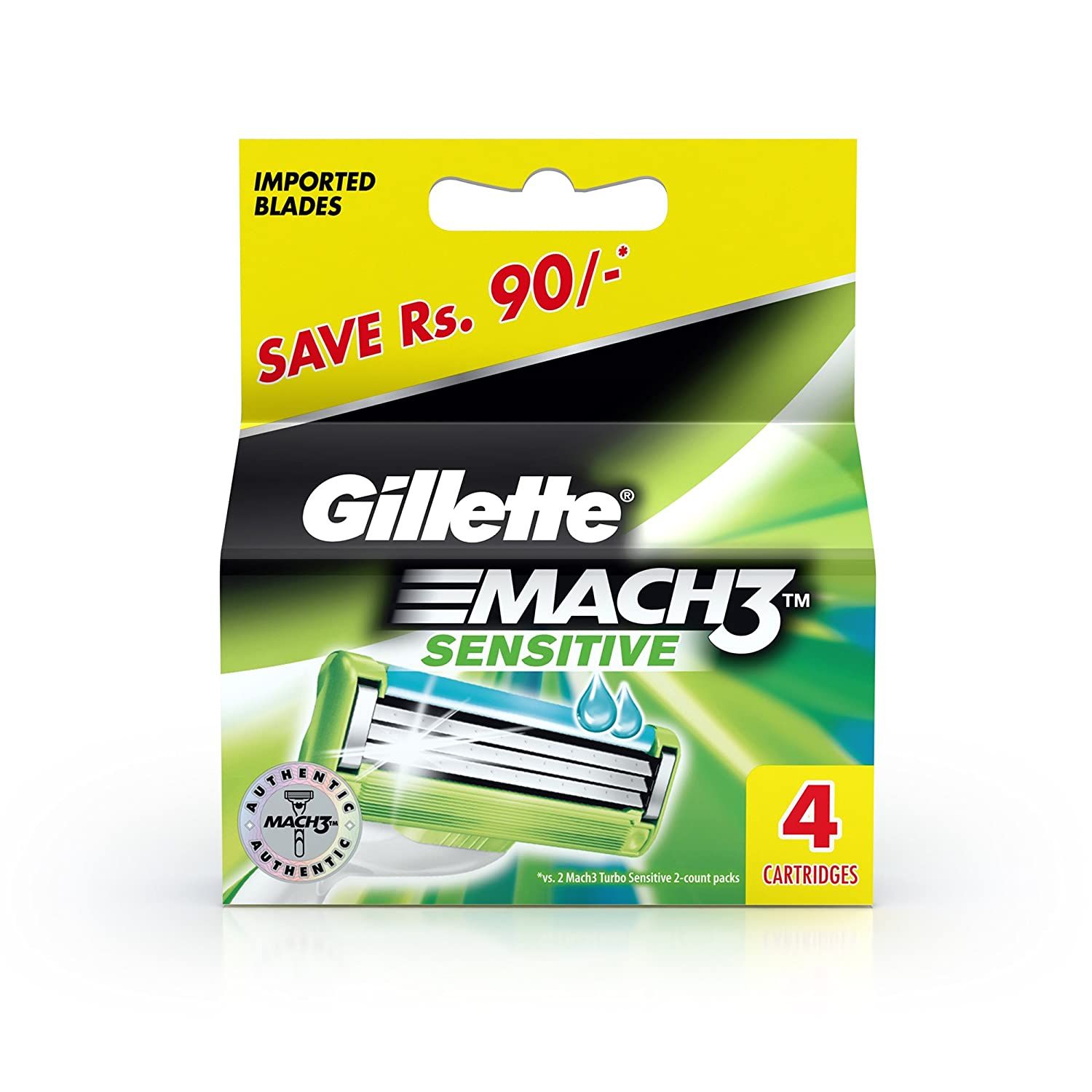 Buy Gillette Mach 3 Sensitive Manual Shaving Razor Blades (Cartridge) 4s pack - Purplle
