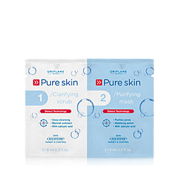 Buy Oriflame Pure Skin : 1 Clarifying Scrub & 2 Purifying Mask (6 ml) - Purplle