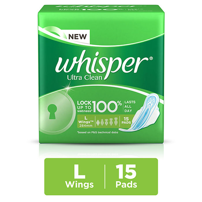 Buy Whisper Ultra Clean Sanitary Pads Large Wings 15 pc Pack - Purplle