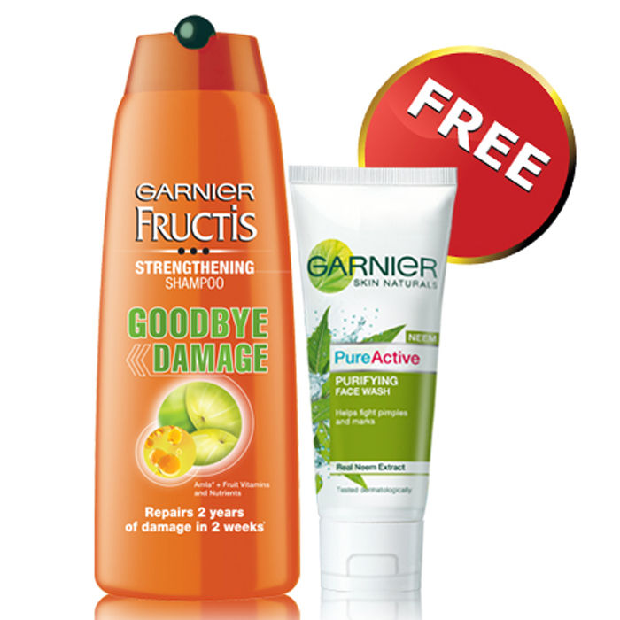 Buy Garnier Fructis Goodbye Damage Shampoo (340 ml)+ Free Garnier Pure Active Neem Face Wash (100 g) - Purplle