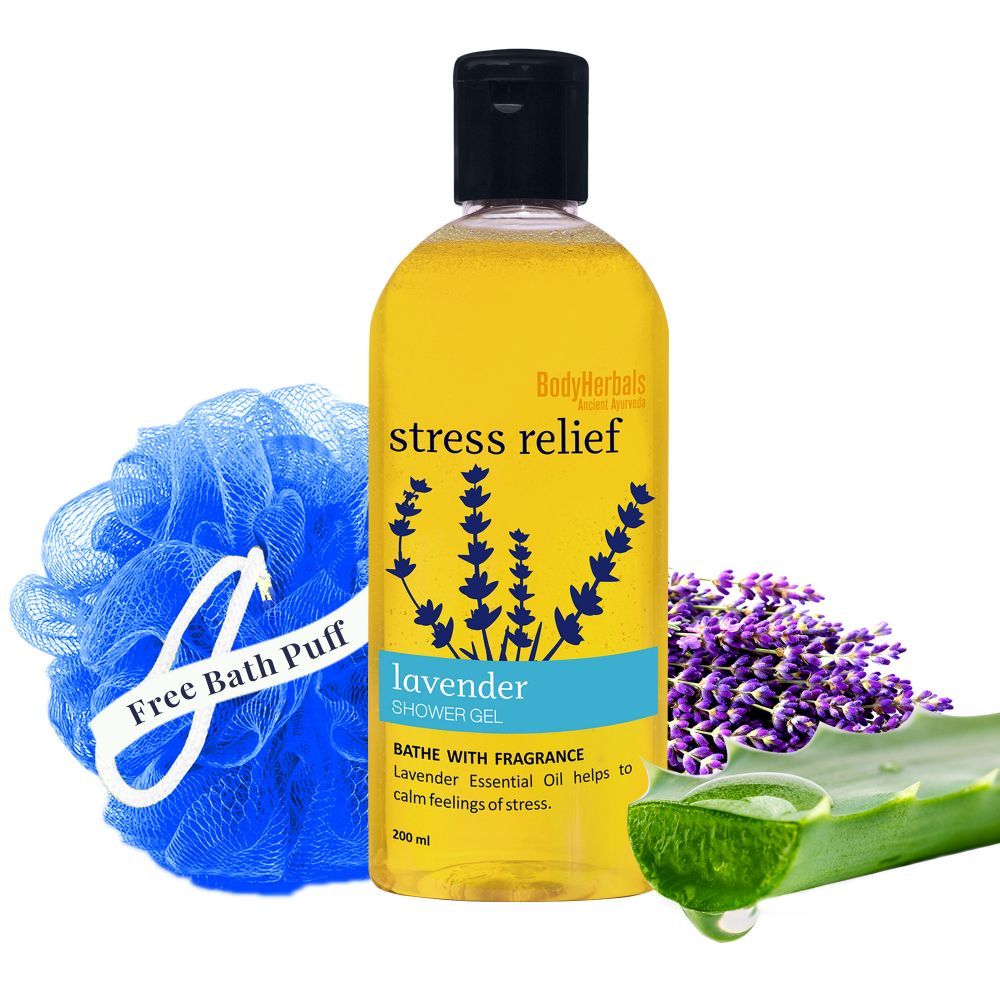 Buy BodyHerbals Ancient Ayurveda Stress Relief Lavender Shower Gel (200ml) + FREE BodyHerbals Ancient Ayurveda Bath Puff - Purplle