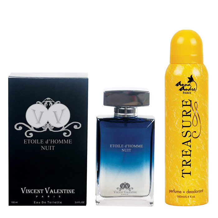 Buy Vincent Valentine, Paris Etoile DHomme Nuit Perfume (100 ml) & Treasure Deodorant (160 ml) - Purplle
