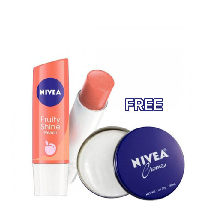 Buy Nivea Fruity Shine Peach (4.8 g) + Creme Free new offer - Purplle