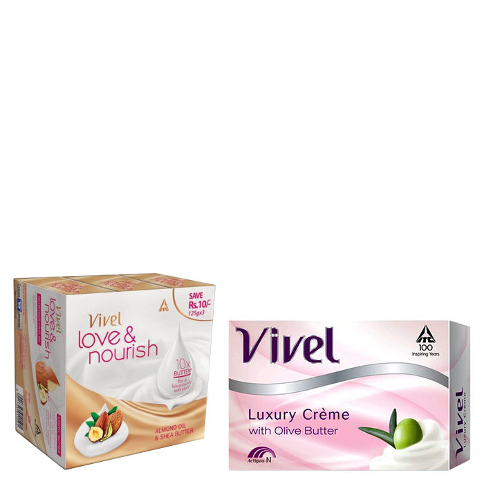 Buy Vivel Love & Nourish Almond Oil & Shea Butter (125g*3)+ Olive Butter Soap (75 g) Free - Purplle